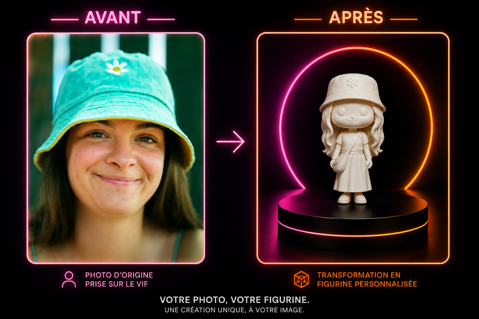 Avant / Après : autre exemple de transformation en mini-figurine Popmee