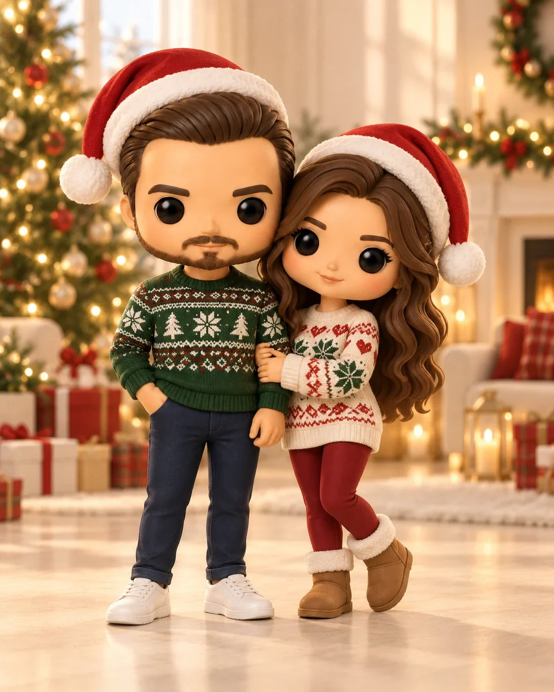 Figurines 3D personnalisées couple habillé pour Noël, thème Noël MyPopMee