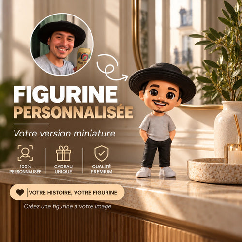 Figurine premium personnalisée en couleur sur une console parisienne
